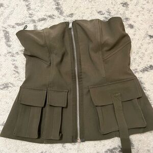 Zara Olive Green Corset Strapless Top Size Small